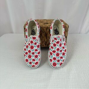 Vans Classic Slip-On Floral Sneakers White Red Poppy Women’s 7.5 GUC